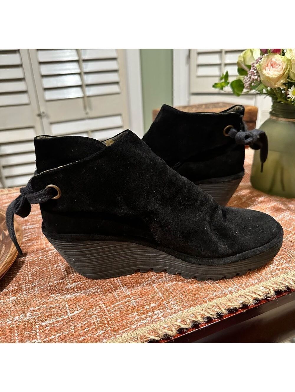 FLY London Suede Ruched Ankle Boots with Tie Detail Yebi Diesel